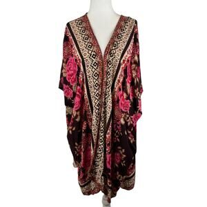Angie‎ Womens Floral Print Kimono Swim Cover Up Sz M Boho Flowy Hippie Festival